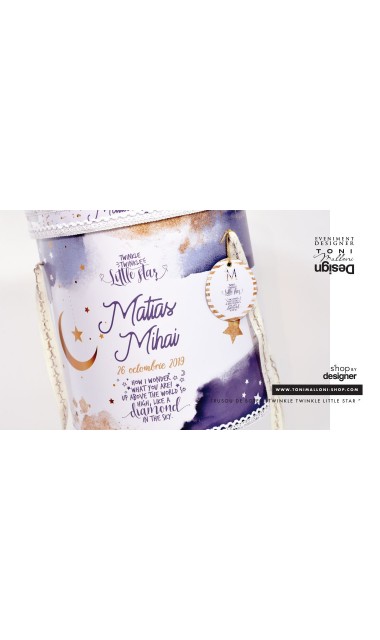 Trusou de botez pentru baieti cu praf de stele auriu, Twinkle Twinkle Little Star  34